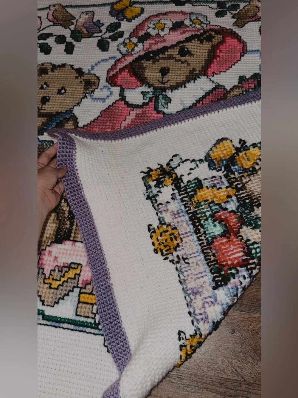 Vintage Hand Knit Quilt 47x49”